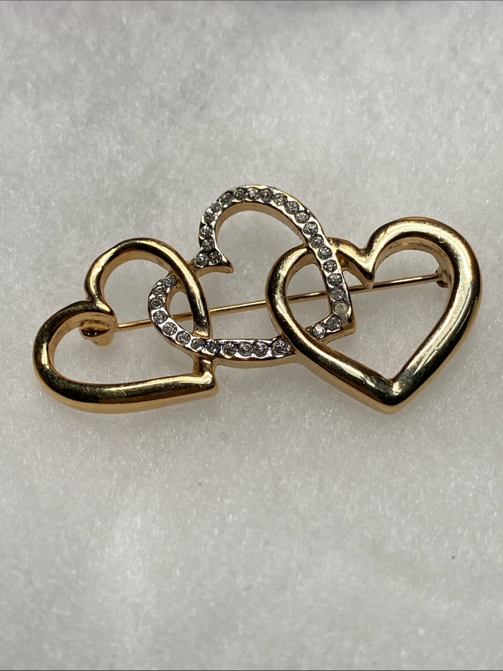 Gold Tone Triple Heart Brooch Pin